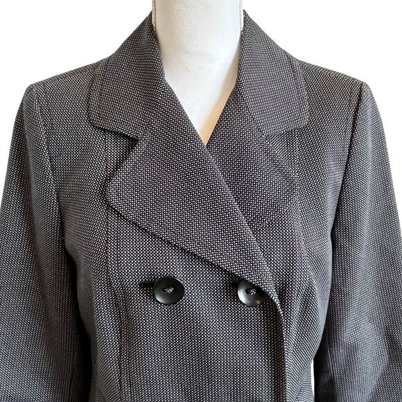Ann Taylor Loft Jacket Pea Coat Sz Medium Black White Buttons Lined Cotton Dots - Picture 2 of 9